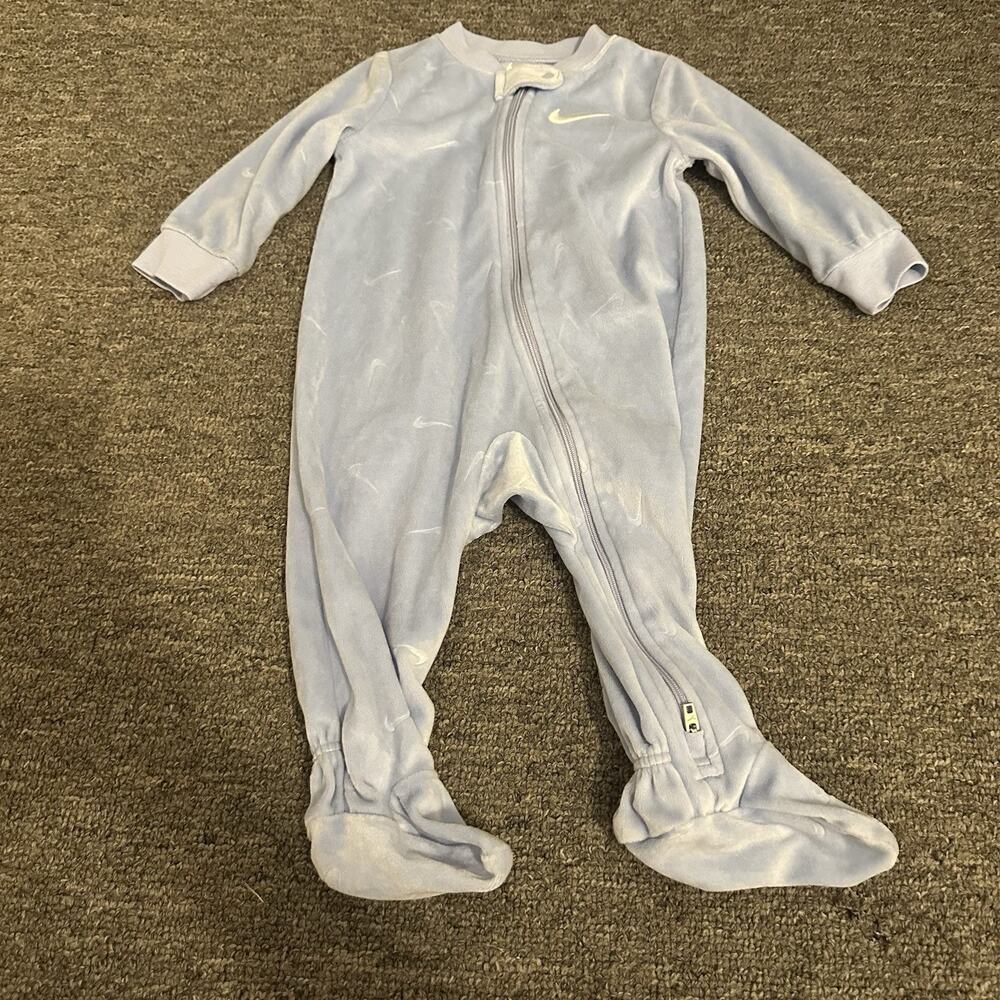 Nike Baby Footie One Piece Blue Soft Size 9 Month Swoosh Logo